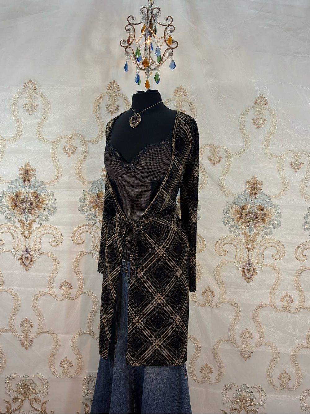 ✨Vintage Y2K Boho Gold Glitter Geometric Duster✨